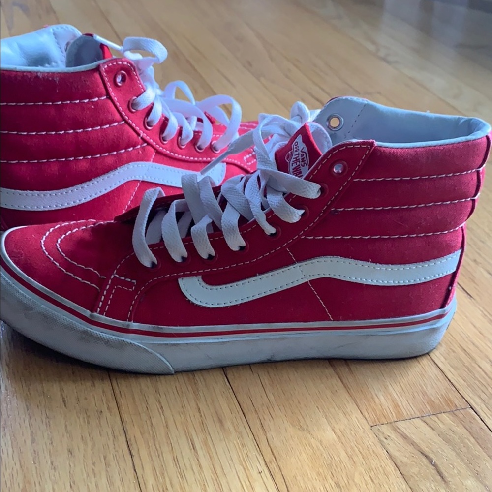 Red canvas high top vans